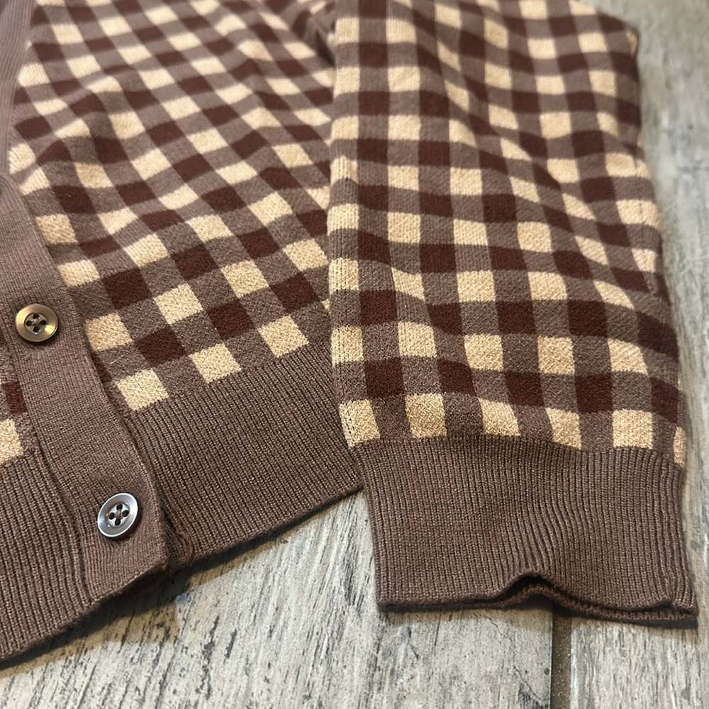 LA Hearts Cropped Soft Chocolate Brown Checkered Women's Sweater XS - Picture 3 of 4